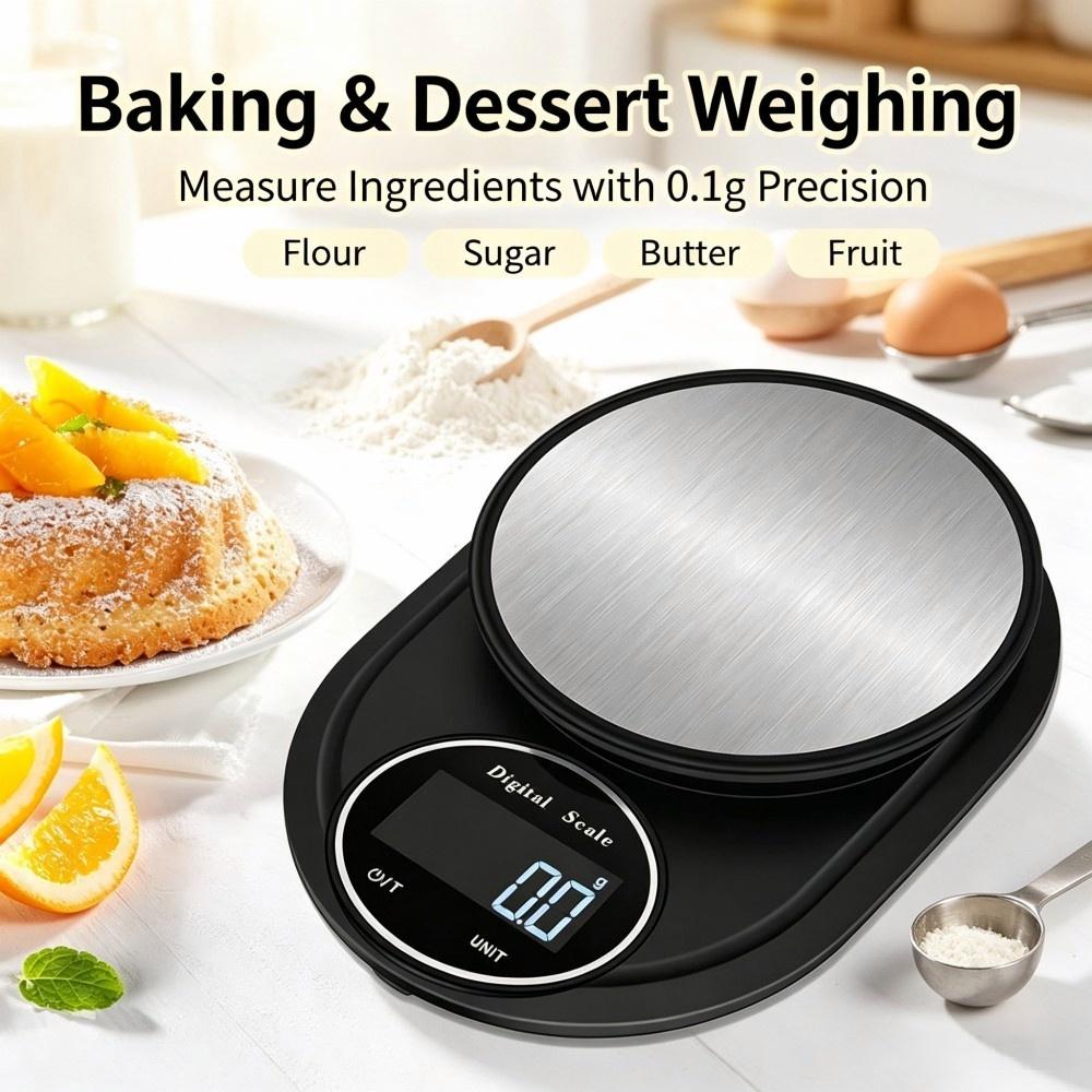 Electronics & Tech Gadgets - 2KG 0.1g ミニポータブルデジタルキッチンスケール、丸型ステンレス電子スケール、家庭用ベーカー向け多機能食品計量スケール