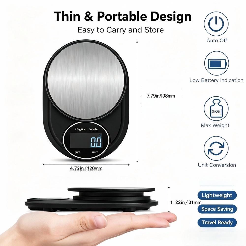 2KG 0.1g ミニポータブルデジタルキッチンスケール、丸 - Electronics & Tech Gadgets のレビューと価格